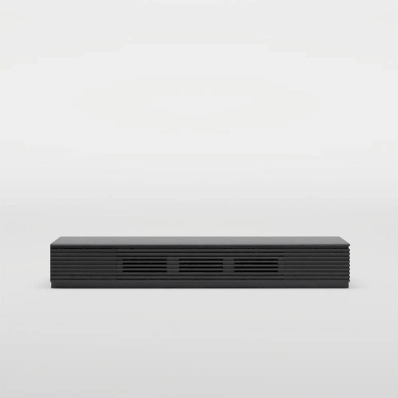 Meuble TV minimaliste avec tiroirsConsole multimédia en bois massif avec placards, porte abattante, placage noyer, entièrement assemblé