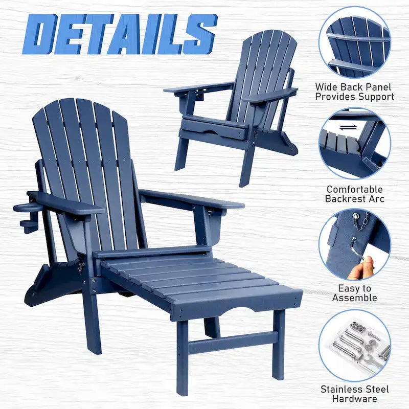 Chaise Adirondack pliante et réglable Vrakae avec ottoman