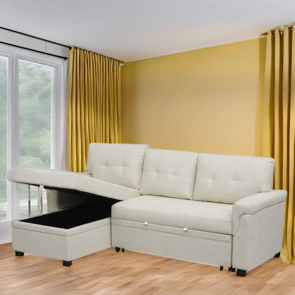 Canapé d'angle réversible avec lit gigogne, méridienne de rangement, pieds durables,