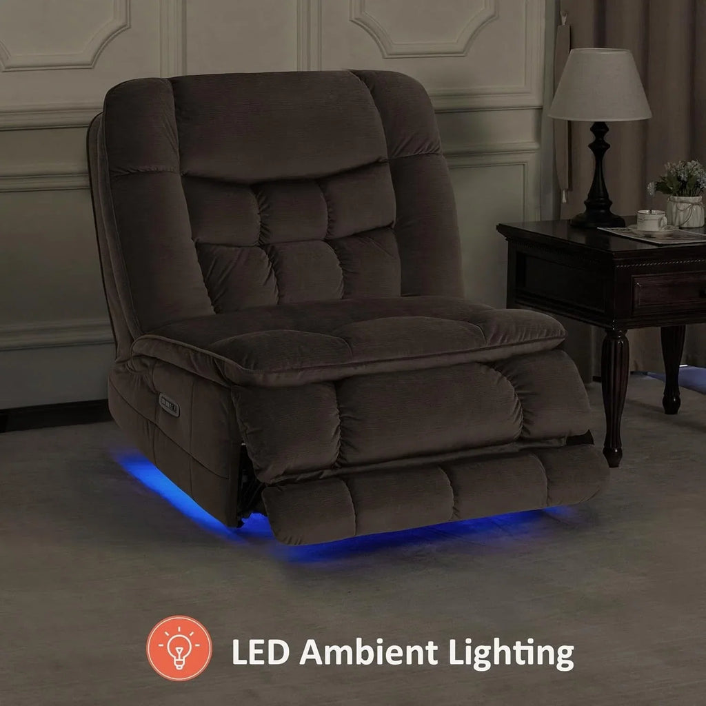MCombo Fauteuil inclinable électrique sans accoudoirs surdimensionné à double moteur, inclinable Zeroarms parfait pour le salon en tissu PR607