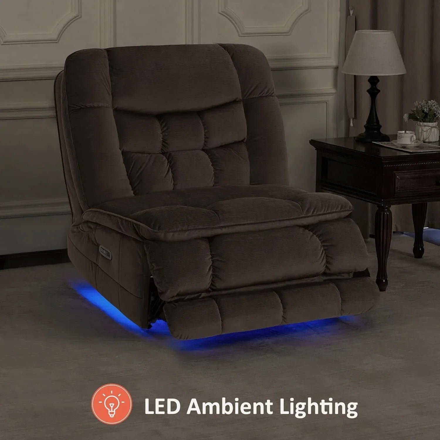 MCombo Fauteuil inclinable électrique sans accoudoirs surdimensionné à double moteur, inclinable Zeroarms parfait pour le salon en tissu PR607