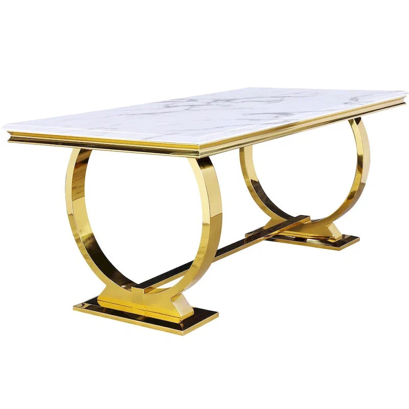 Table de salle à manger moderne avec piètement en U en acier inoxydable