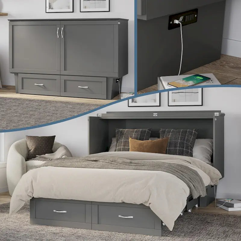 Lit escamotable coffre Chelsea Queen avec matelas