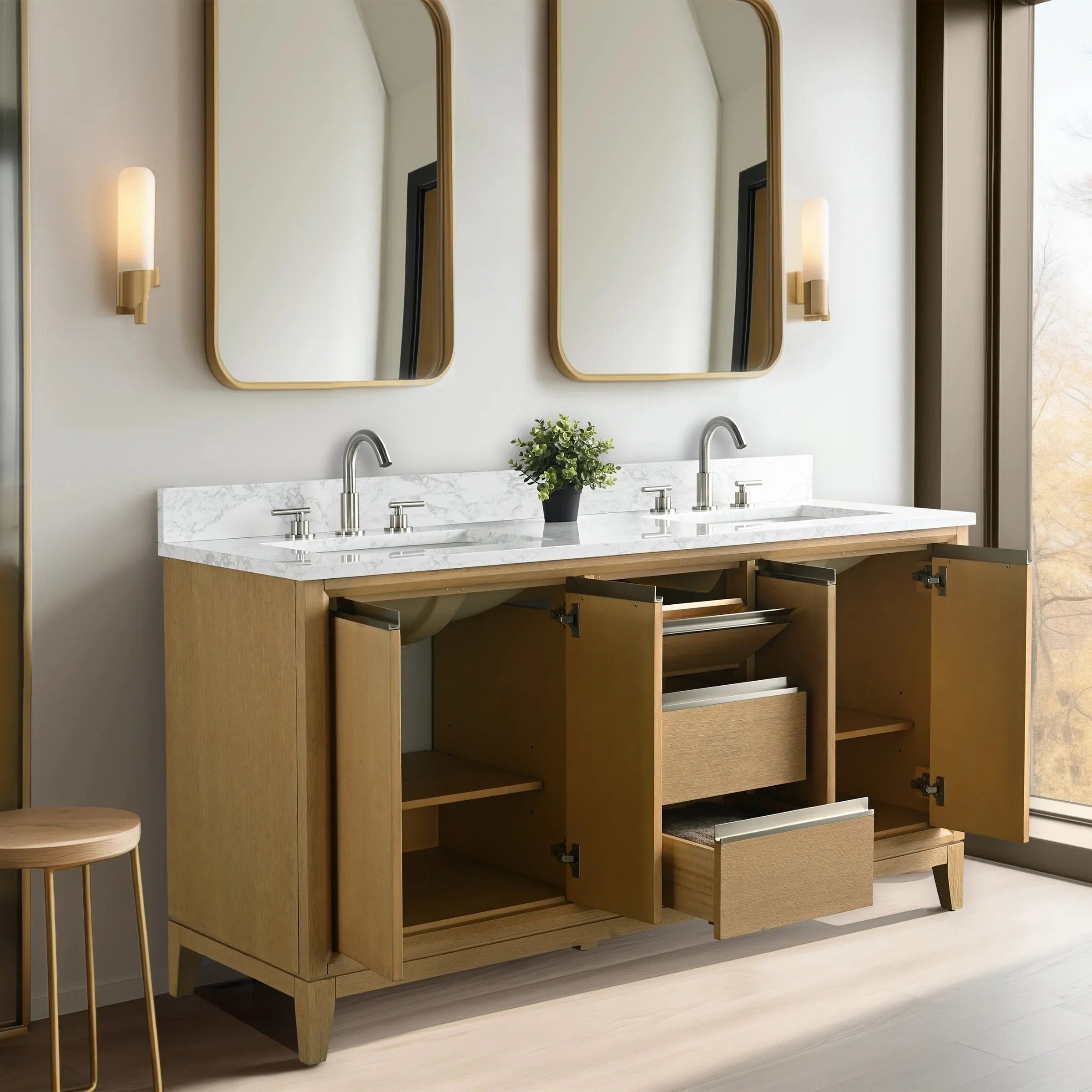 Meuble-lavabo Vanity Art avec évier en céramique et dessus en marbre reconstitué