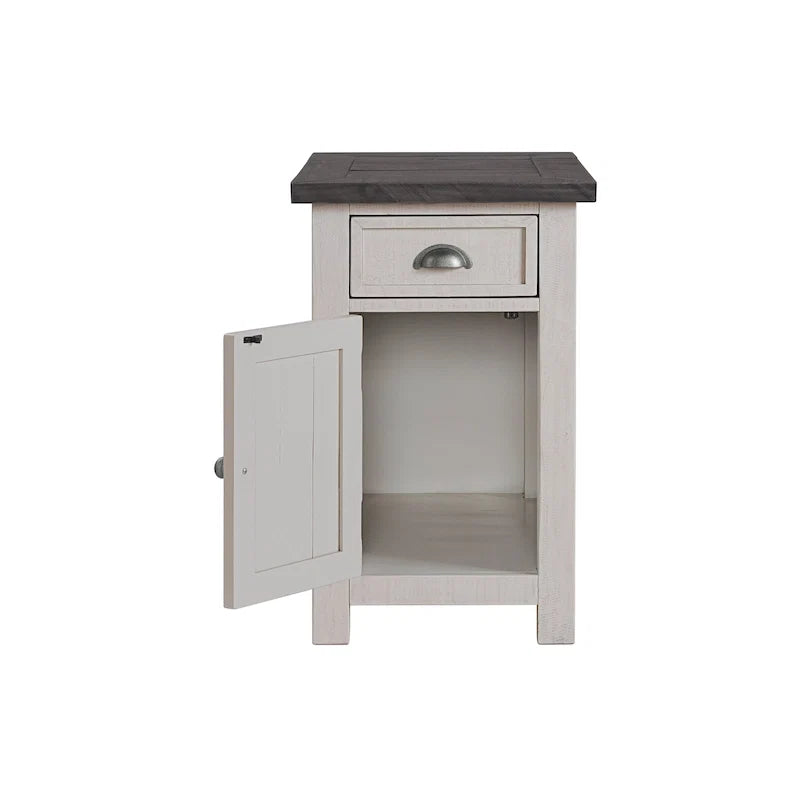 Table d'appoint de chevet Monterey en bois massif avec prises de courant cachées