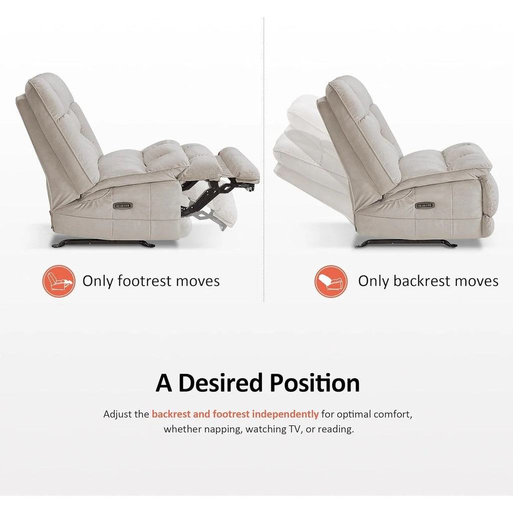 MCombo Fauteuil inclinable électrique sans accoudoirs surdimensionné à double moteur, inclinable Zeroarms parfait pour le salon en tissu PR607