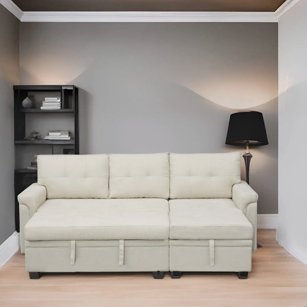 Canapé d'angle réversible avec lit gigogne, méridienne de rangement, pieds durables,