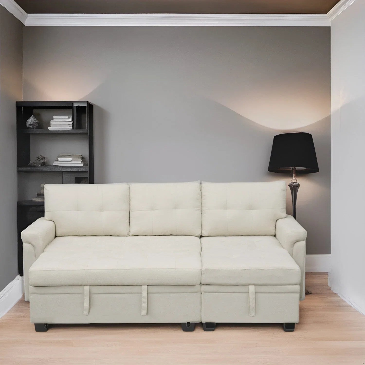 Canapé d'angle réversible avec lit gigogne, méridienne de rangement, pieds durables,
