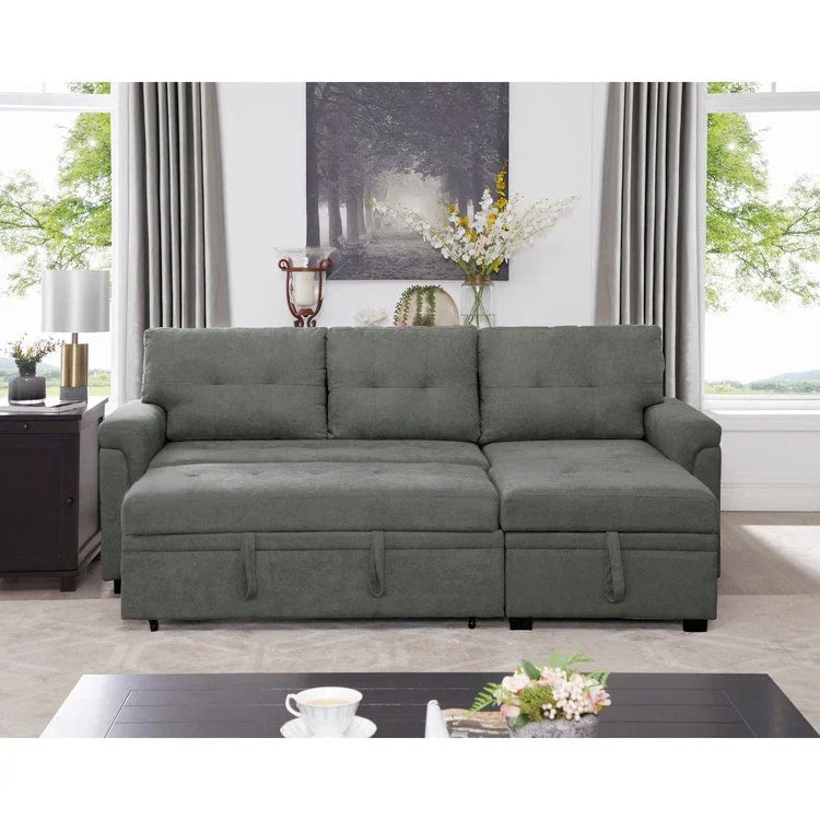Canapé d'angle réversible avec lit gigogne, méridienne de rangement, pieds durables,