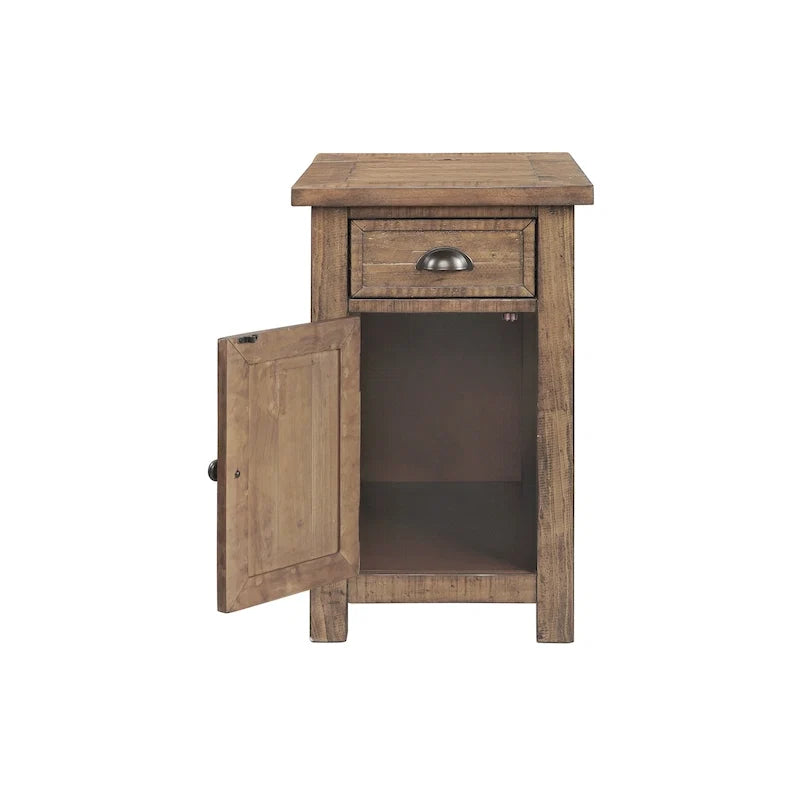 Table d'appoint de chevet Monterey en bois massif avec prises de courant cachées