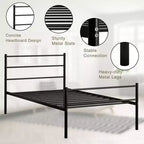 Cadre de lit métallique double plate-forme pour matelas avec tête de lit noir