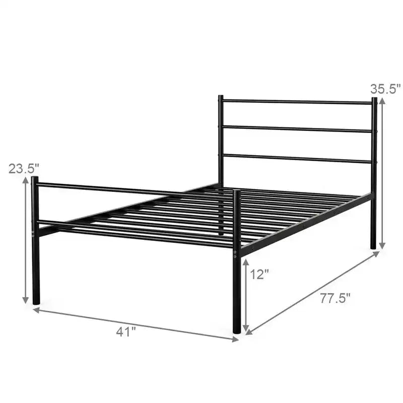 Cadre de lit métallique double plate-forme pour matelas avec tête de lit noir