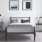 Cadre de lit métallique double plate-forme pour matelas avec tête de lit noir