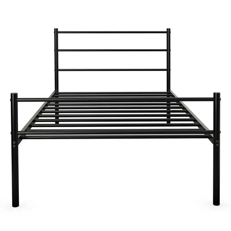Cadre de lit métallique double plate-forme pour matelas avec tête de lit noir