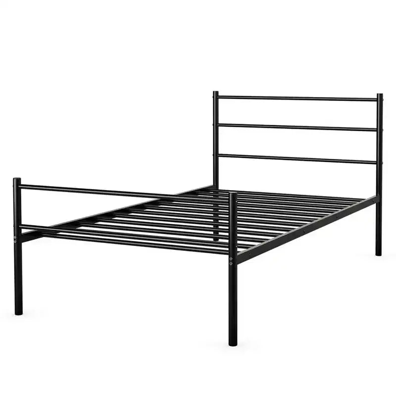 Cadre de lit métallique double plate-forme pour matelas avec tête de lit noir