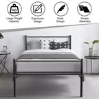 Cadre de lit métallique double plate-forme pour matelas avec tête de lit noir