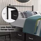 Cadre de lit métallique double plate-forme pour matelas avec tête de lit noir