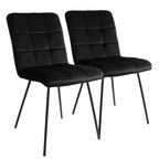 Elama 2 Piece Velvet Tufted Chairs in Black with Black Metal Legs