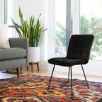 Lot de 2 chaises capitonnées en velours noir avec pieds en métal noir