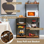 Étagère de cuisine vintage à 4 niveaux avec panier et 5 crochets pour micro-ondes