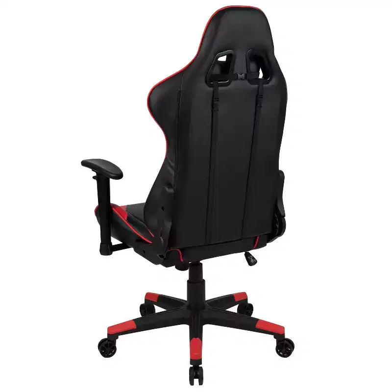 Installation de jeu : fauteuil inclinable avec support lombaire et appui-tête ; bureau avec crochet/porte-gobelet amovible pour casque et support d'écran