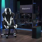 Installation de jeu : fauteuil inclinable avec support lombaire et appui-tête ; bureau avec crochet/porte-gobelet amovible pour casque et support d'écran