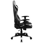 Installation de jeu : fauteuil inclinable avec support lombaire et appui-tête ; bureau avec crochet/porte-gobelet amovible pour casque et support d'écran