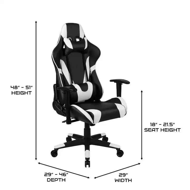 Installation de jeu : fauteuil inclinable avec support lombaire et appui-tête ; bureau avec crochet/porte-gobelet amovible pour casque et support d'écran