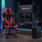 Installation de jeu : fauteuil inclinable avec support lombaire et appui-tête ; bureau avec crochet/porte-gobelet amovible pour casque et support d'écran