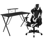 Installation de jeu : fauteuil inclinable avec support lombaire et appui-tête ; bureau avec crochet/porte-gobelet amovible pour casque et support d'écran