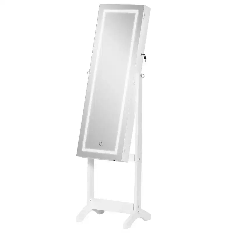 Meuble à bijoux sur pied avec éclairage LED et miroir pleine longueur