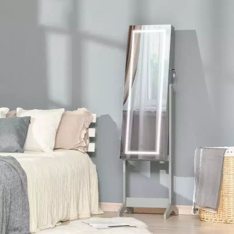 Meuble à bijoux sur pied avec éclairage LED et miroir pleine longueur