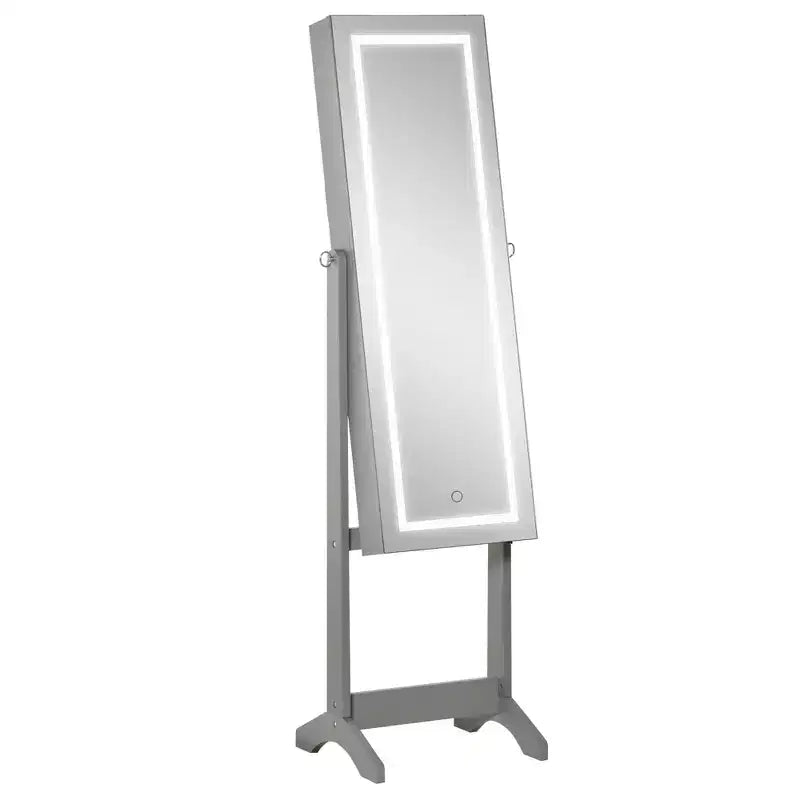 Meuble à bijoux sur pied avec éclairage LED et miroir pleine longueur