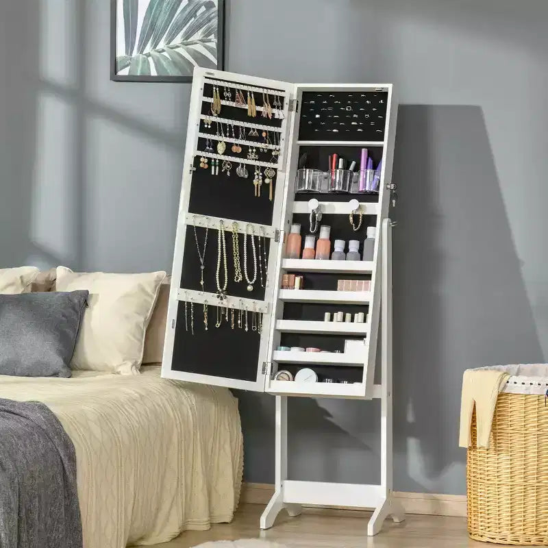 Meuble à bijoux sur pied avec éclairage LED et miroir pleine longueur