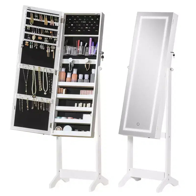 Meuble à bijoux sur pied avec éclairage LED et miroir pleine longueur