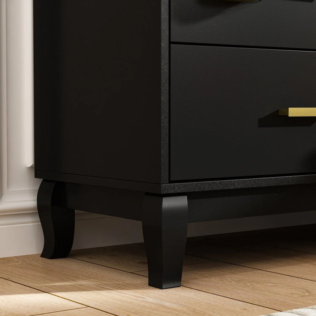 Commode double Timechee 6 tiroirs 47,2 po de largeur, pieds en bois massif, fini laqué