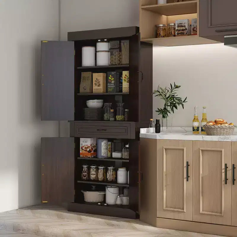 Garde-manger de cuisine autoportant de 71" avec 4 portes et 2 armoires