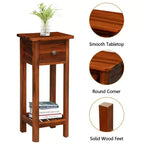 Table de chevet 2 PCS en bois massif avec plateau en acacia, tiroir et étagère ouverte - Petite table de nuit