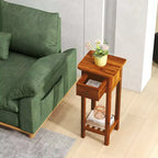 Table de chevet 2 PCS en bois massif avec plateau en acacia, tiroir et étagère ouverte - Petite table de nuit