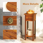 Table de chevet 2 PCS en bois massif avec plateau en acacia, tiroir et étagère ouverte - Petite table de nuit