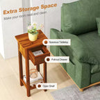 Table de chevet 2 PCS en bois massif avec plateau en acacia, tiroir et étagère ouverte - Petite table de nuit