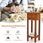 Table de chevet 2 PCS en bois massif avec plateau en acacia, tiroir et étagère ouverte - Petite table de nuit