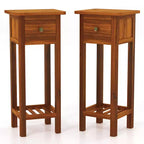 Table de chevet 2 PCS en bois massif avec plateau en acacia, tiroir et étagère ouverte - Petite table de nuit