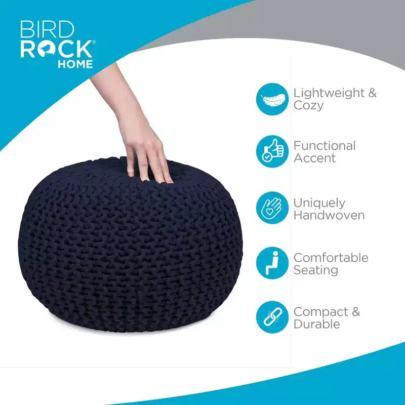 Pouf rond en tricot – Bleu marine