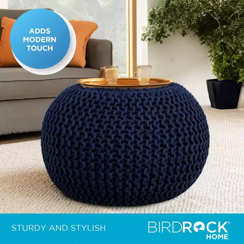 Pouf rond en tricot – Bleu marine