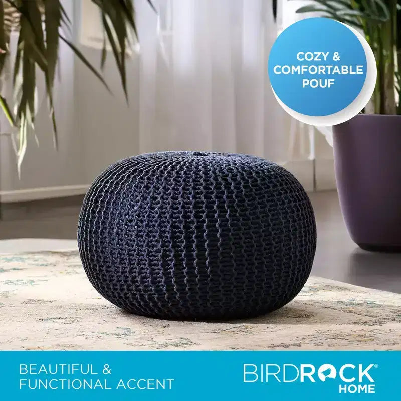 Pouf rond en tricot – Bleu marine