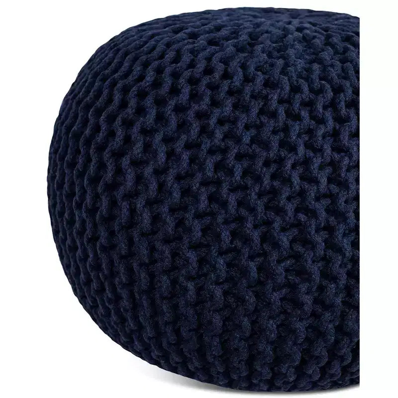 Pouf rond en tricot – Bleu marine
