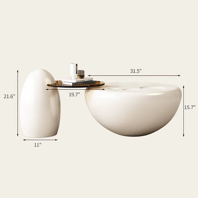 Table basse gigogne 42 moderne ronde blanc crème, 2 pièces pour le salon - 62