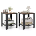 Costway 2 PCS Industrial End Table 2Tier Side Table with Storage Shelf Sofa Black