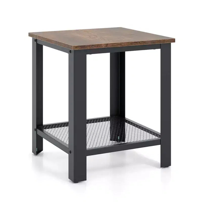2 tables d'appoint industrielles à 2 niveaux avec étagère de rangement - Noir